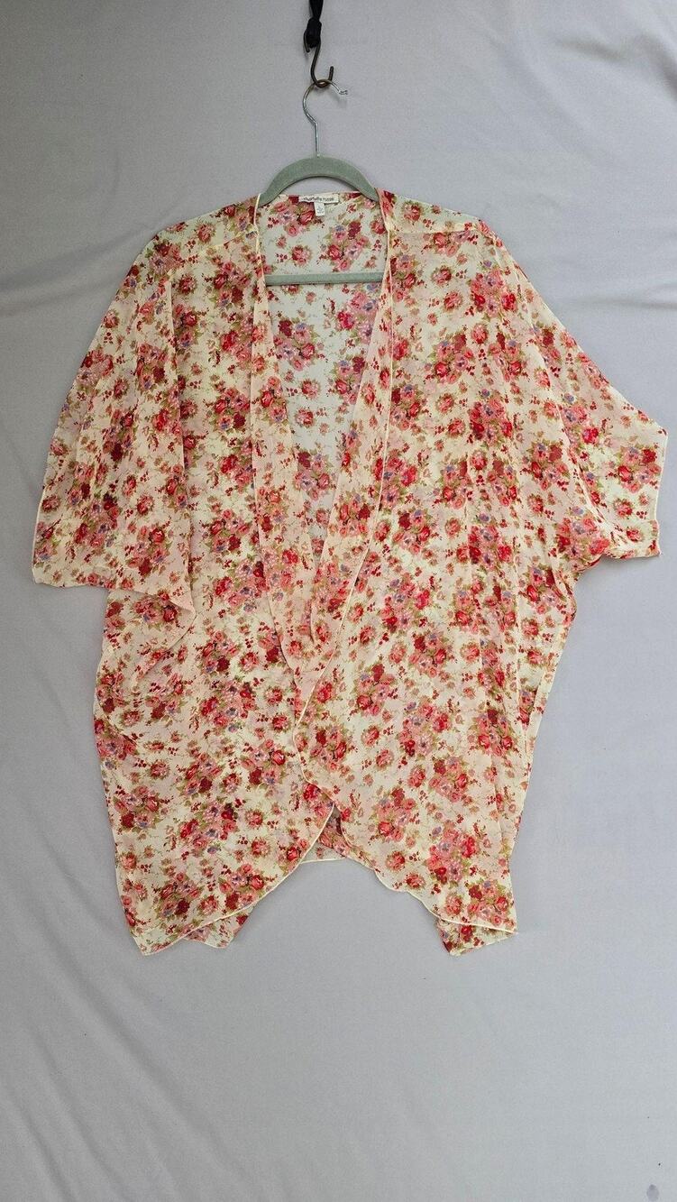 Charlotte Russe Blouse Juniors Large Pink Floral Sheer Kimono Chiffon Top